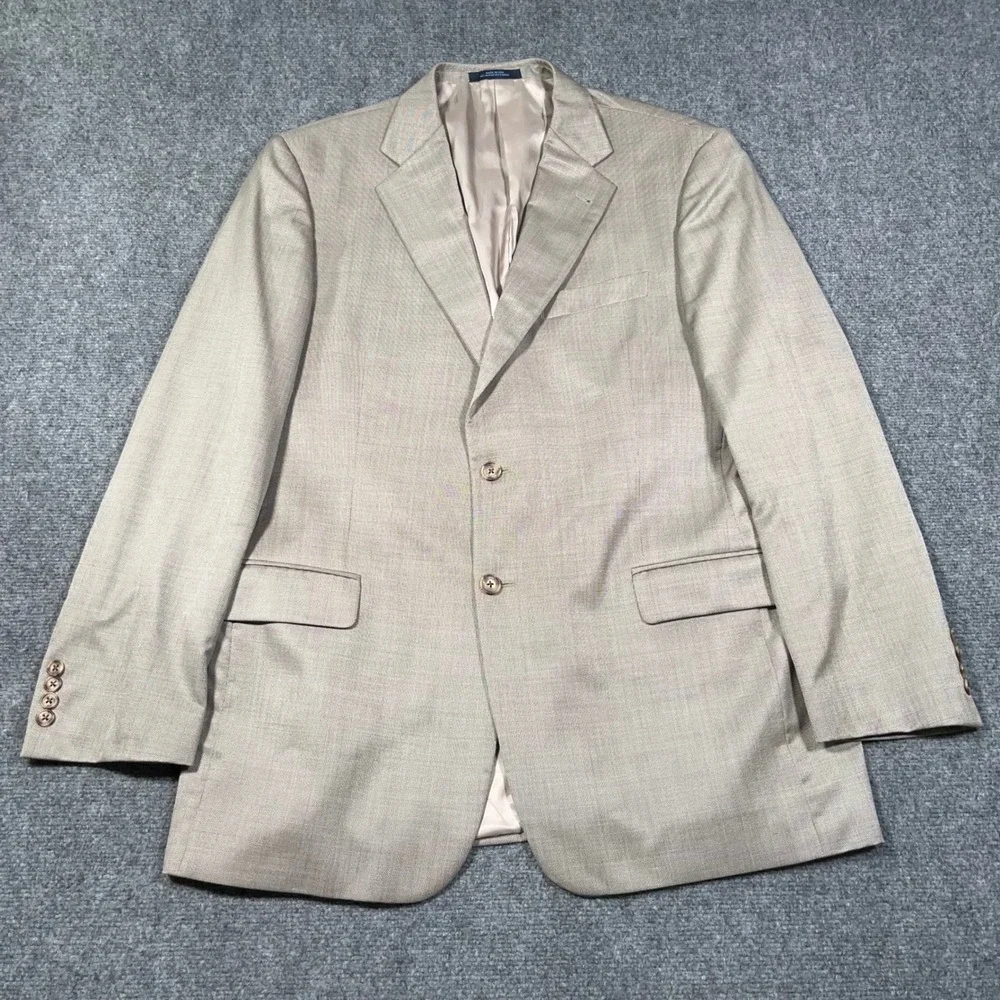 Joseph Abboud Wool Silk Blazer Sport Coat Mens 44L Two Button Birdseye Tan‎